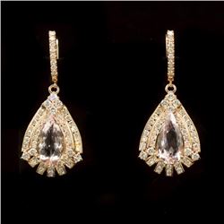 14K Gold 13.6ct Morganite 6.73ct Diamond Earrings