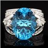 Image 1 : 14k White Gold 11.00ct Topaz 1.10ct Diamond Ring