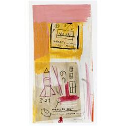 JEAN-MICHEL BASQUIAT (1960-1988) VAN ALLEN BELT signed "Basquiat" on the reverse oil and Xerox co...