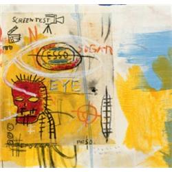 JEAN-MICHEL BASQUIAT (1960-1988) SCREEN TEST signed "basquiat" on the reverse oil and Xerox colla...