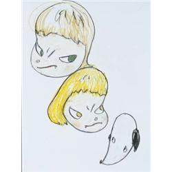 YOSHITOMO NARA (b. 1959) THREE HEADS FOR YOU signed, titled and dated "Three heads For You Nara 0...