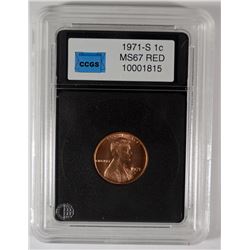 1971-S LINCOLN CENT, CCGS SUPERB GEM BU RED