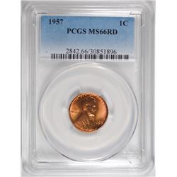 1957 LINCOLN CENT, PCGS MS-66 RED
