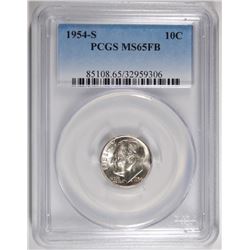 1954-S ROOSEVELT DIME, PCGS MS-65 FULL BANDS