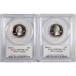 ( 2 ) WEST VIRGINIA STATE QUARTERS, PCGS PR-70 DCAM