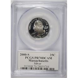 2000-S MASSACHUSETTS SILVER STATE QUARTER, PCGS PR-70 DCAM