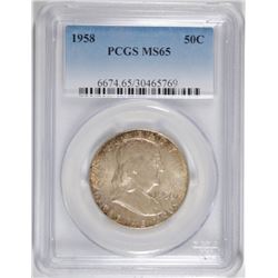 1958 FRANKLIN HALF DOLLAR, PCGS MS-65  BEAUTIFUL ORIGINAL COIN