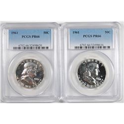 ( 2 ) 1961 FRANKLIN HALF DOLLARS, PCGS PROOF-66