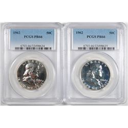 ( 2 ) 1962 FRANKLIN HALF DOLLARS, PCGS PROOF-66