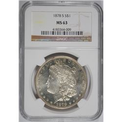1878-S MORGAN SILVER DOLLAR, NGC MS-63