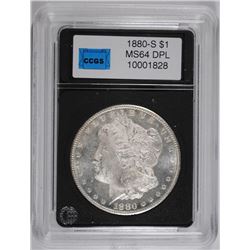 1880-S MORGAN SILVER DOLLAR, CCGS GEM BU DPL WHITE!