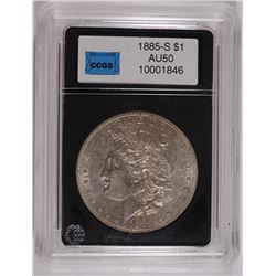 1885-S MORGAN SILVER DOLLAR, CCGS AU