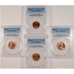 ( 2 ) 1969 & ( 2 ) 1968-D LINCOLN CENTS, PCGS MS-66 RED