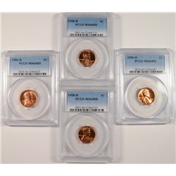 LOT OF ( 4 ) PCGS GRADED MS-66 RED LINCOLN CENTS: ( 2 ) 1956-D & (2)1958-D