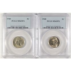 ( 2 ) 1940 JEFFERSON NICKELS, PCGS MS-65 FULL STEPS