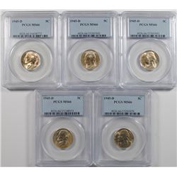 ( 5 ) 1945-D JEFFERSON NICKEL, PCGS MS-66