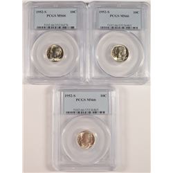 ( 3 ) 1952-S ROOSEVELT DIMES, PCGS MS-66   SUPERB