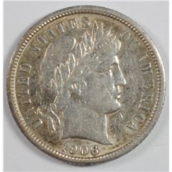 1906-O BARBER DIME, AU HAS LUSTRE