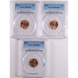 ( 3 ) 1964 LINCOLN CENTS, PCGS MS-66 RED