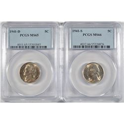 2 PCGS JEFFERSON NICKELS 1941-S MS-66, 41-D MS-65
