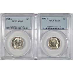 2 1942-S JEFFERSON NICKELS PCGS MS-65