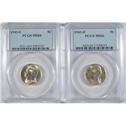 1943-D & S JEFFERSON NICKELS PCGS MS-66
