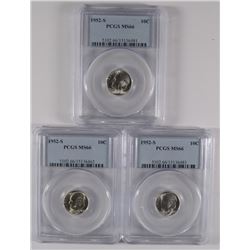 ( 3 ) 1952-S ROOSEVELT DIMES, PCGS MS-66 SUPERB!