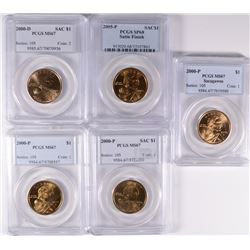 (5) SACAGAWEA DOLLARS 3 - 2000-P, 1- 2000-D PCGS MS67  & 05-P SATIN FINISH SP-68