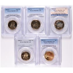 (5) SACAGAWEA DOLLARS ALL PCGS PR-69 DCAM 2000-S, (2) 02-S, 11-S, 14-S