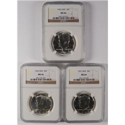 1965 SMS, 1966 SMS & 1967 SMS KENNEDY HALF DOLLARS ALL NGC MS-66
