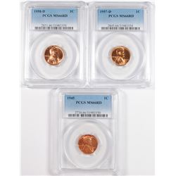 ( 3 ) PCGS GRADED MS-66 RED LINCOLN CENTS: 1945, 57-D & 58-D