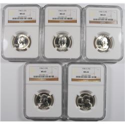 ( 5 ) 1946-S WASHINGTON QUARTERS, NGC MS-65