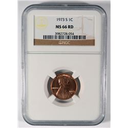 1973-S LINCOLN CENT, NGC MS-66 RED