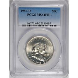 1957-D FRANKLIN HALF DOLLAR, PCGS MS-64 FBL