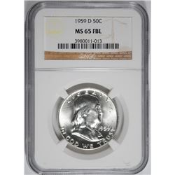1959-D FRANKLIN HALF DOLLAR, NGC MS-65 FBL