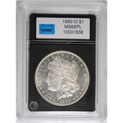 1882-O MORGAN SILVER DOLLAR, CCGS GEM BU PL  RARE!