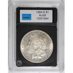 1884-S MORGAN SILVER DOLLAR, CCGS AU/BU  RARE
