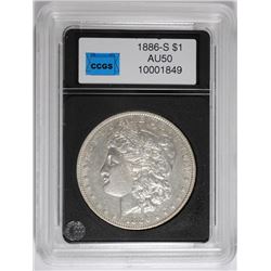 1886-S MORGAN SILVER DOLLAR, CCGS AU  SEMI-KEY