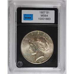 1927 PEACE SILVER DOLLAR, CCGS GEM BU  SEMI-KEY