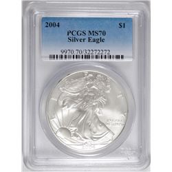 2004 AMERICAN SILVER EAGLE, PCGS MS-70 PERFECT