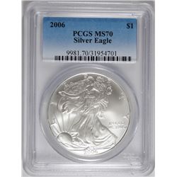 2006 AMERICAN SILVER EAGLE, PCGS MS-70 PERFECT!