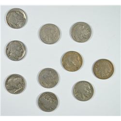 (10) BUFFALO NICKELS (1921, 1923, 1923-S, 1924-D, 1924-S, 1925, 1925-D, 1925-S,