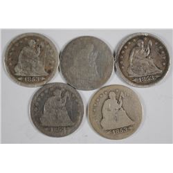 (5) 1853 SEATED QUARTERS