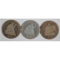 (3) 1875 SEATED QUARTERS
