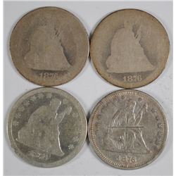 (4) 1876 SEATED QUARTERS