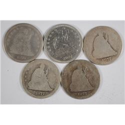 (5) 1877 SEATED QUARTERS