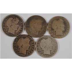(5) BARBER QUARTERS (1892, 1892-S, 1893, 1893-O, 1893-S)