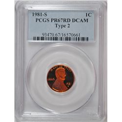 1981-S PROOF LINCOLN CENT PCGS PR-67 DCAM (TYPE 2)
