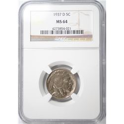 1937-D BUFFALO NICKEL NGC MS-64