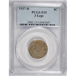 1937-D 3 LEG BUFFALO NICKEL PCGS F-15
